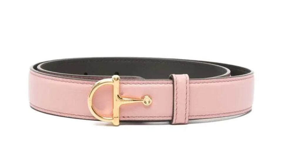 Gucci Thin Horsebit Half Buckle Morsetto Leather Belt Pink Size 85 34
